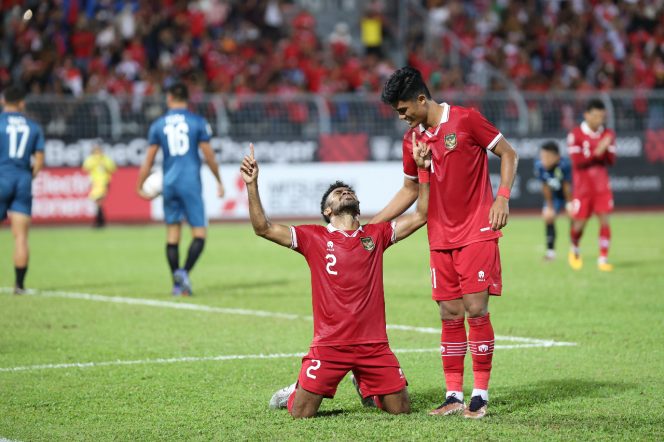 
 Yakob Sayuri melakukan selebrasi setelah menjebol gawang Brunei Darussalam di Piala AFF 2022 (pssi.org)