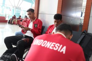 Para pemain Timnas Indonesia U-23 saat hendak berangkat ke Thailand (dok. pssi.org)