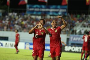 Pemain Timnas Indonesia, berselebrasi setelah menjebol gawang Thailand di babak semi final Piala AFF U-23 (dok. pssi.org)