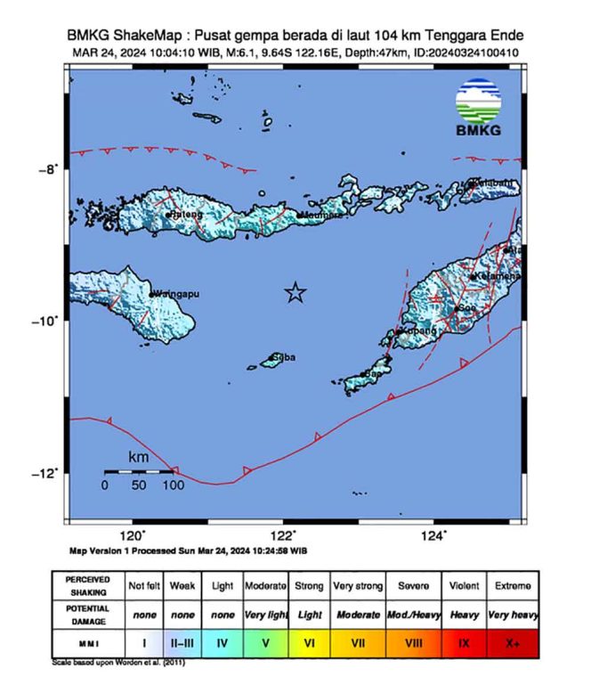 
					Gempa Bumi 6.1 M hari ini 104 km Tenggara Ende, Flores, NTT