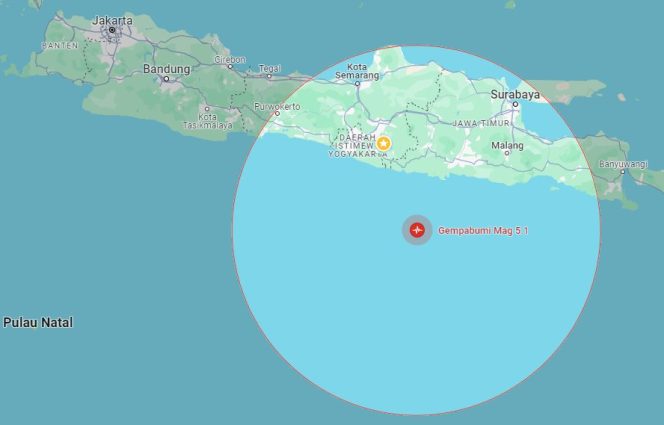
 Waspada! Gempa Bumi Mag 5.1 mengguncang 105 km Tenggara Pacitan, Jawa Timur